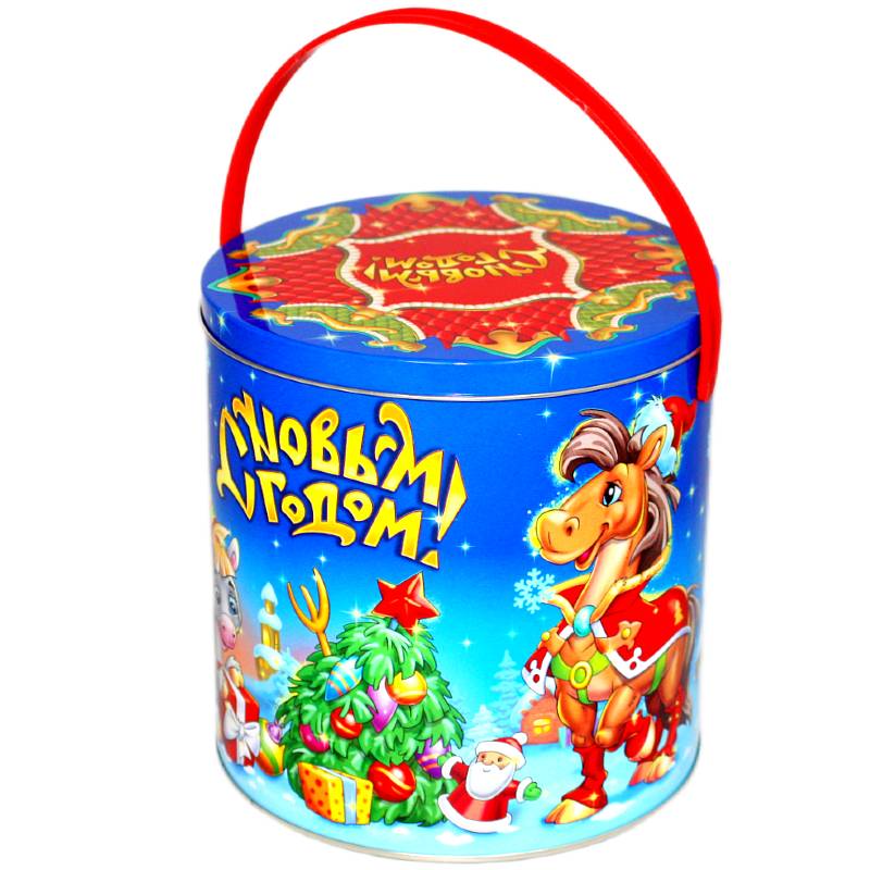 Сладкий новогодний подарок в жестяной упаковке весом 1000 грамм