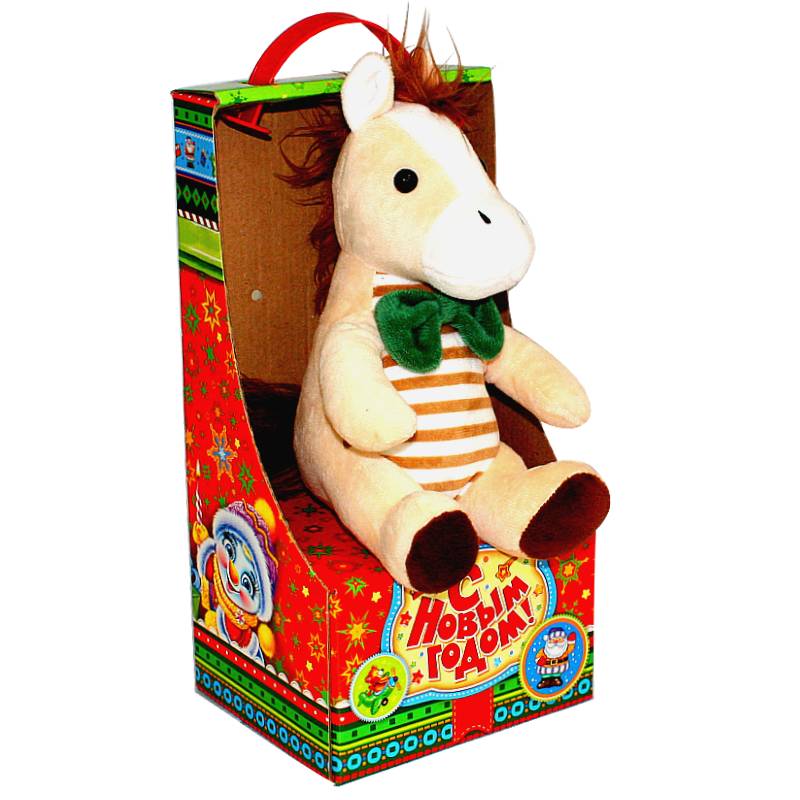 Сладкий новогодний подарок в картонной упаковке с мягкой игрушкой весом 294 грамм